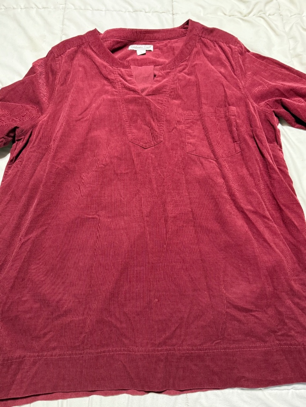Burgundy Long Sleeve Top Large Women's Coldwater Creek 100% Cotton